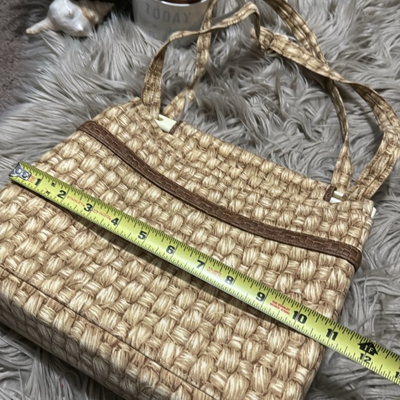 Vintage Toby Weston Convertible Bag-Cloth-Faux Woven Look Print-Tan/Beige - Picture 10 of 16